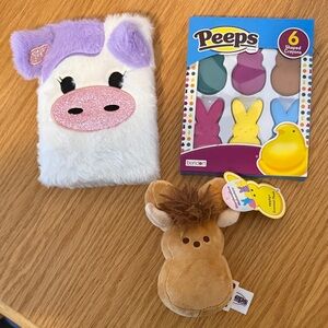 Bunny Shaped Crayons Pack , Peep Cow, and Cow Journal- Easter Basket Fillers